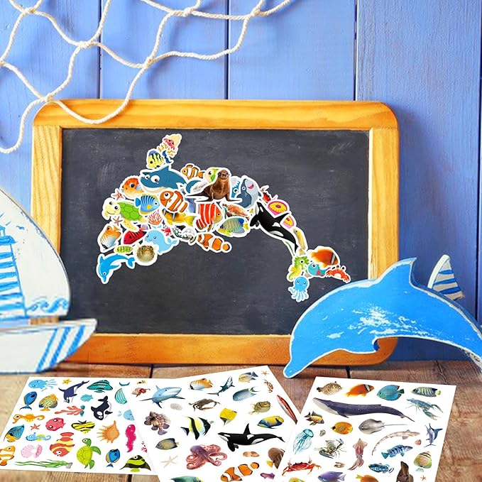 Ocean Animal Stickers 1056 Count Sea Ocean Animal Shark Tropical Fish Party Favors Goodie Bags Gifts for Kids Boys Girls Birthday Party Decoration Invitations Water Bottle Envelope Reward Stickers