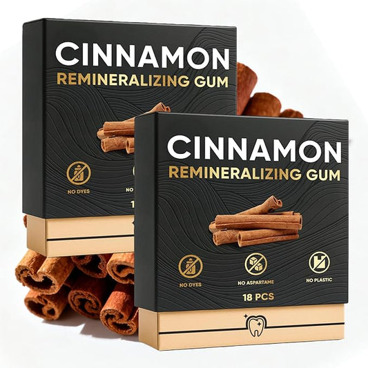 Remineralizing Gum with Nano Hydroxyapatite & Xylitol-Gum Repair For Receding Gums-CinnamonGum-Plastic-Free, Dye-Free, Aspartame-Free-Natural Base-36 Pieces