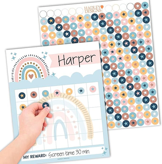Sticker Chart for Kids Behavior at Home & Classroom - 25 Reward Chart for Kids Incentives, Gold Star Sticker Sheets, Boho Incentive Charts for Classroom Must Haves
