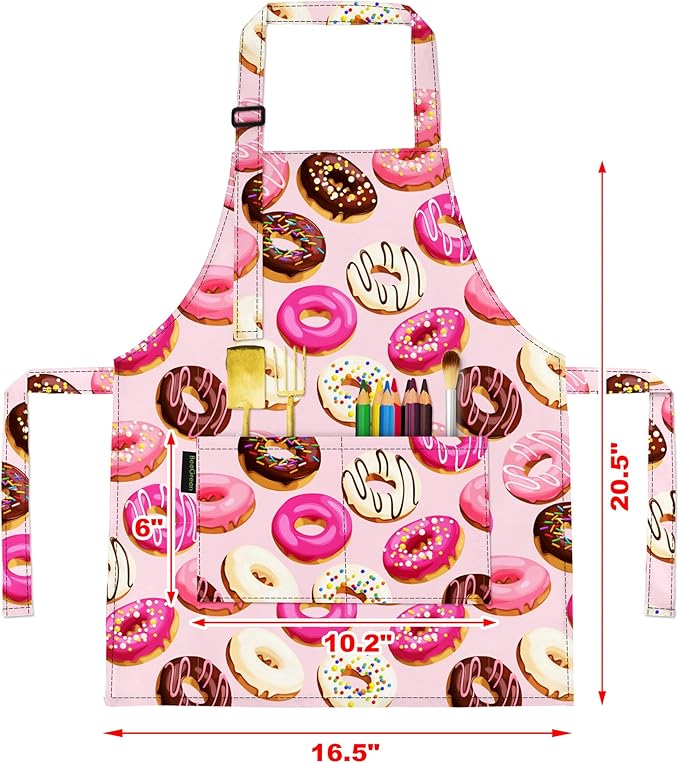 BeeGreen Kids Cooking Aprons w Adjustable Strap Kitchen Aprons w Front Pocket for Kids Toddler Painting Baking Artist