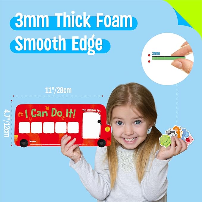 “I CAN DO IT” Token Board,Magnetic Reward Chart with 26 Animal Magnets, Red Bus Reward Chart for Kids, Incentive Positive Chart for Good Behavior and Responsibility, Great for Toddlers, Kids, Students