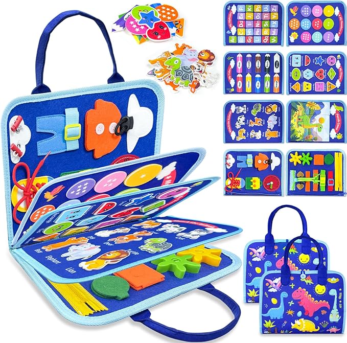 Busy Board Montessori Toys for Toddler Boy Birthday Gifts, Busy Book Sensory Learning Toys for Toddlers, Educational Activities Airplane Car Travel Toy for Boys