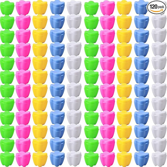 120 Pcs Colorful Tooth Savers Plastic Tooth Holders Small Tooth Treasure Chest Tooth Box for Boys and Girls Lost Teeth Dentist Office Giveaways Theme Party Favor, 5 Colors