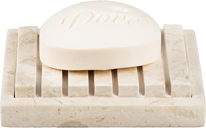 Natural Champagne Marble Soap Dish – Handcrafted & Polished Luxury Soap Tray for Bathroom, Kitchen, and Sink Countertops, Elegant Design Used in 5-Star Hotels (5.2” L x 4” W, Beige Natural Stone)