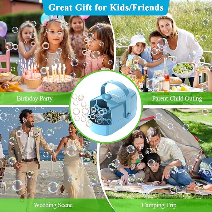 Bubble Machine, 3-in-1 Bubble Maker, Automatic Bubble Blower with 3 Bubble Wands, 8000+ Colorful Bubbles for Kids Toddlers, Operated by Plug-in or Batteries for Indoor Outdoor Birthday Party