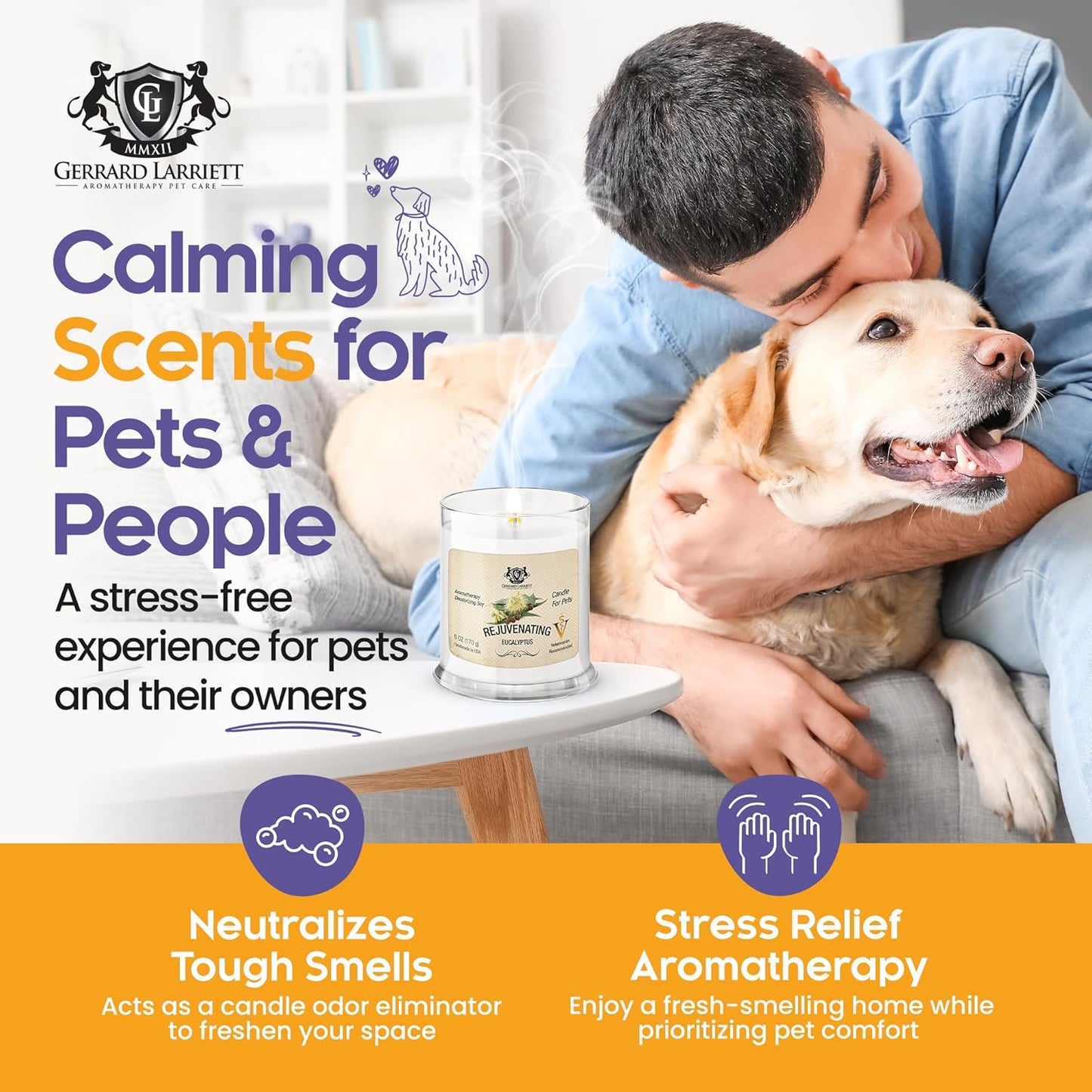 Pet Odor Eliminator Candle Rejuvenating Eucalyptus Scented Candle, Calming Candles Aromatherapy for Home Decor, Soy Wax Pet Candles Odor Eliminator for Animal Lover, Aromatherapy by Gerrard Larriett