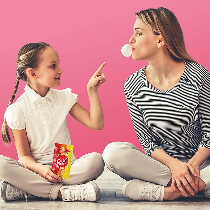 PUR Jumbo Gum | Aspartame Free Chewing Gum | 100% Xylitol | Natural Strawberry, Banana, Orange Flavor, 20 Pieces (Pack of 3)