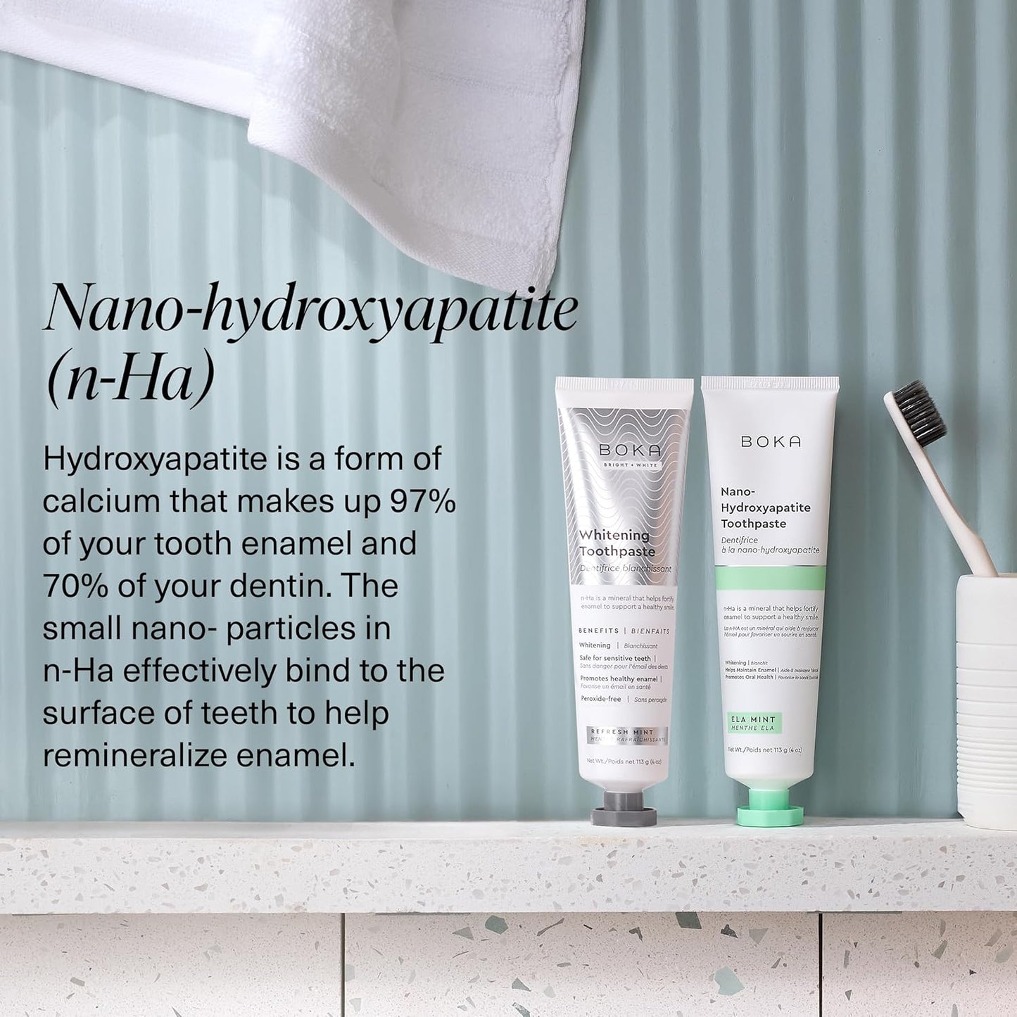 Boka Fluoride Free Toothpaste Nano Hydroxyapatite, Whitening* - 4 Fl Oz 1Pk + Boka Vital Bite Oral Probiotics for Mouth Bad Breath - 30ct Dental Probiotics Tablets