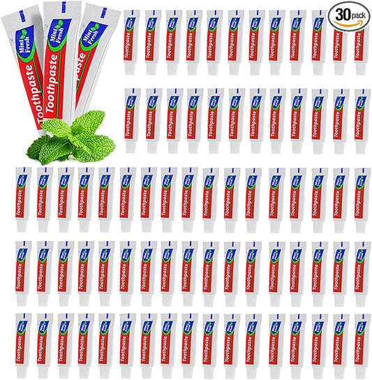 30 Tubes Extra Small Travel Size Toothpast Bulk,Mini 0.176 oz/5 Grams Small Disposable Toothpaste Mint Single Use Mini Bulk Toothpaste Travel Size for Hotel,Camping,Homeless,Charity,Guests