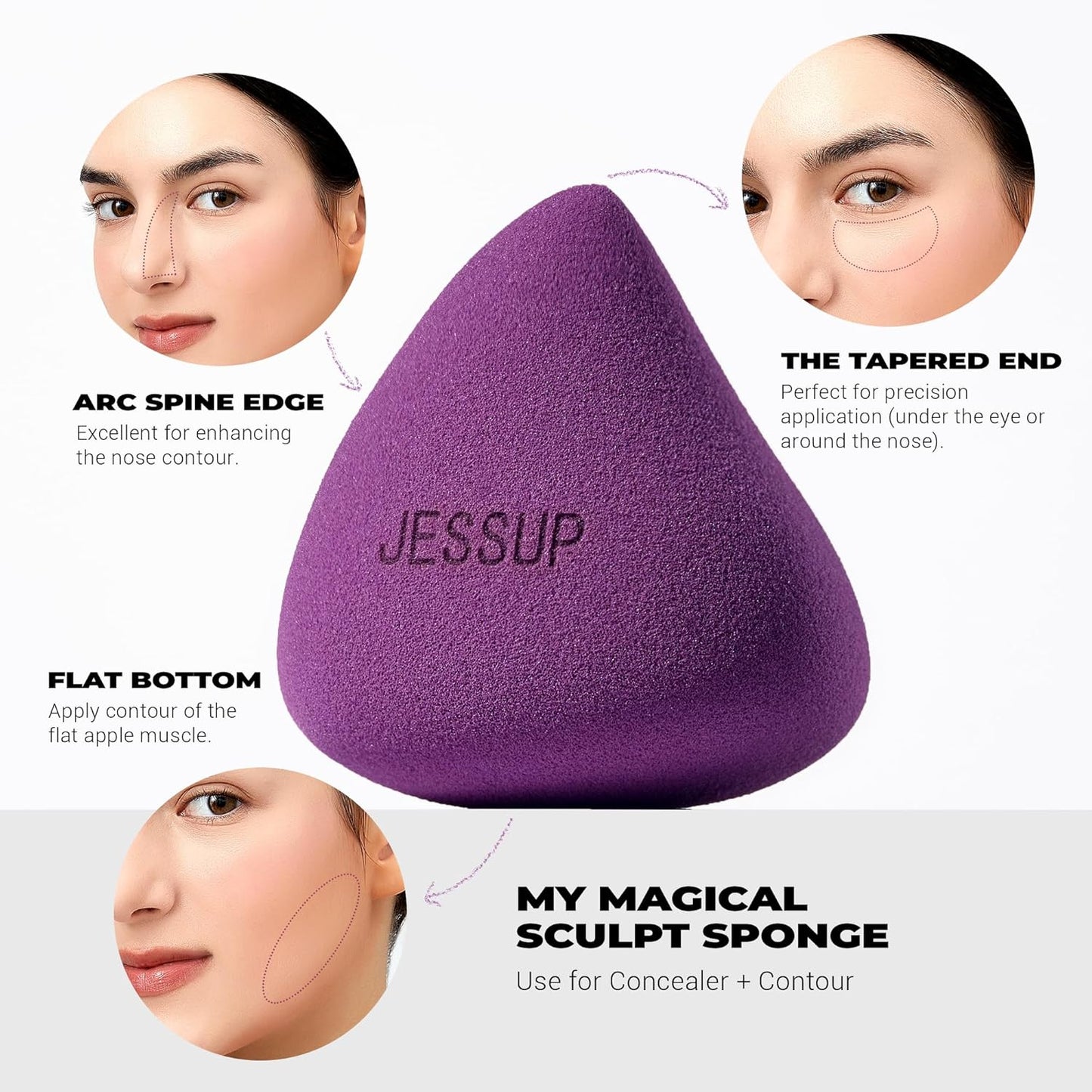 Jessup Makeup Sponge Set, 3pcs Make up Sponges for Face Foundation Concealer Contour and Blusher, Purple SP017