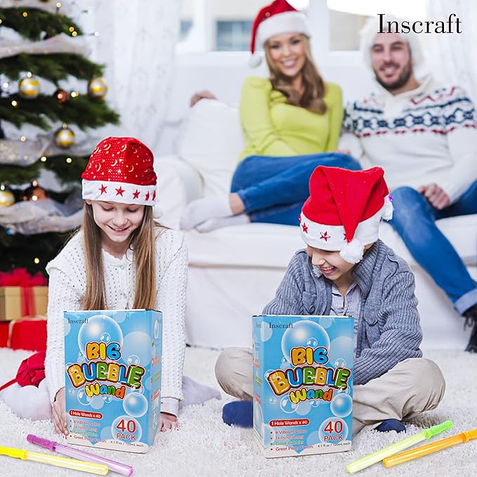 Inscraft 40 Pack 14’’ Big Bubble Wands, 8 Colors Bubbles Bulk for Summer Toy, Outdoor / Indoor Activity Use, Easter, Birthday, Graduation, Shower, Bubbles Party Favors Supplies for Kids Toddlers