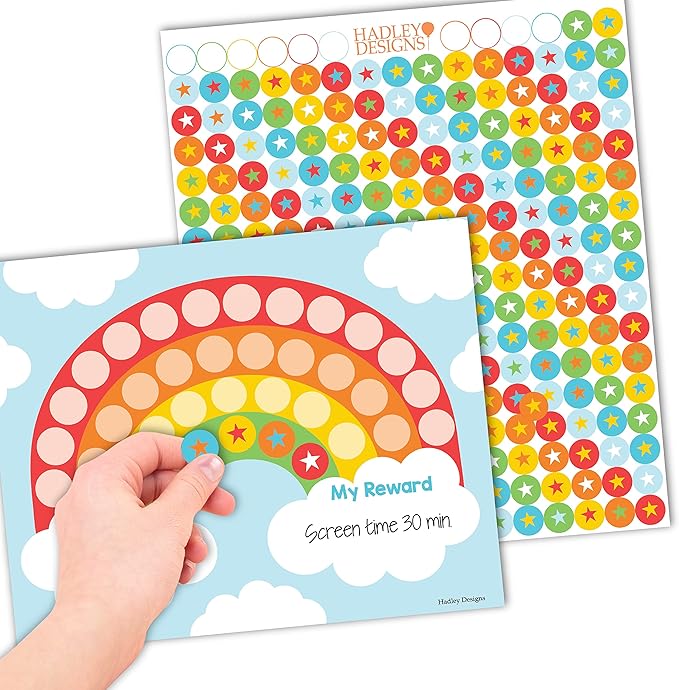 Star Sticker Chart for Kids Behavior -25 Toddler Sticker Reward Chart for Kids Incentives, Behavior Chart for Kids at Home & Classroom, Rainbow Incentive Chart for Classroom Must Haves