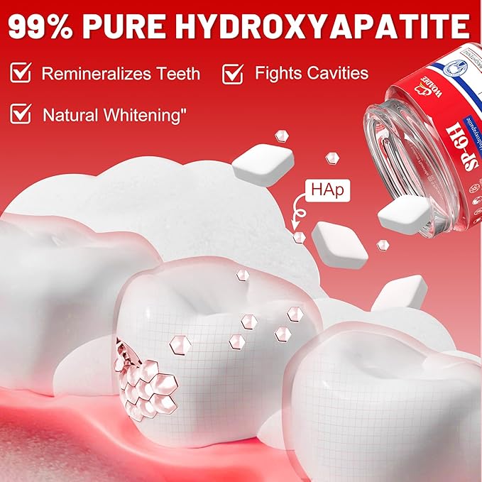 SP-6 Probiotics & Hydroxyapatite Toothpaste Tablets - Remineralizing Enamel Repair, Fluoride-Free Whitening, Mint Fresh Travel Tabs (62 Count)