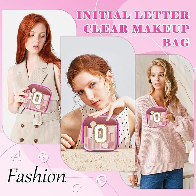 Personalized Initial Letter Clear Preppy Makeup Bag,Mini Nylon Chenille Letter Cosmetic Bag Cute Zipper Pouch Coin Purse for Teen Girls,Portable TSA Approved Travel Essentials Bag Gift for Women,O