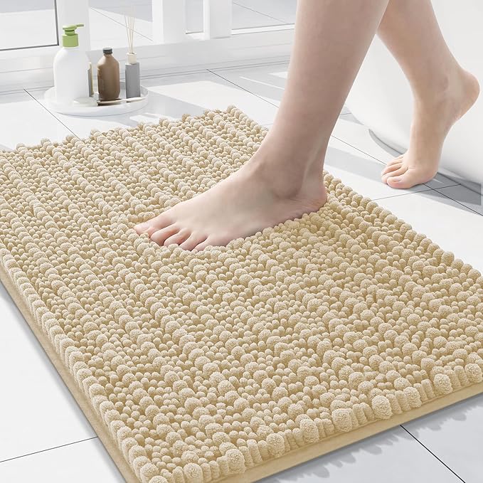 Arotive Luxury Chenille Bathroom Rug Mat, Extra Soft Thick Absorbent Shaggy Bath Rugs, Non-Slip Machine Wash Dry, Plush Bath Mats for Bathroom, Shower and Tub, 24x16, Cream Beige