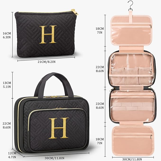 Personalized Gifts for Women, Initial Toiletry Bag Hanging Travel Organizer & Makeup Cosmetic Bag with Embroidery Letter Teacher Appreciation Gift Birthday Christmas Gifts for Mom Wife Friend Sister