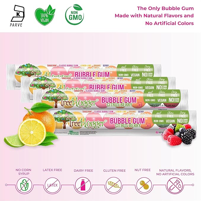 Tree Hugger Bubble Gum, Citrus Berry, Natural Flavors, No Artificial Colors, 1.6 Ounce (Pack of 12)