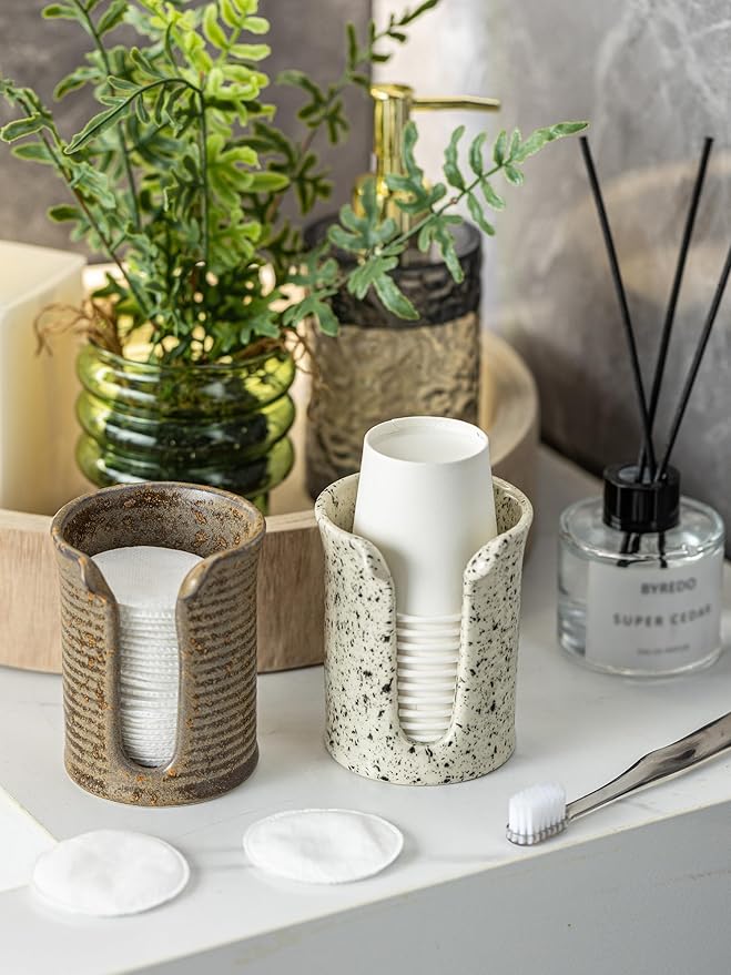 Ceramic Bathroom Cup Dispenser, 3 Oz Mouthwash Cup Dispenser Bathroom Cup Holder for Dixie Cups Rising Cups, Small Disposable Paper Cup Holders, Brown