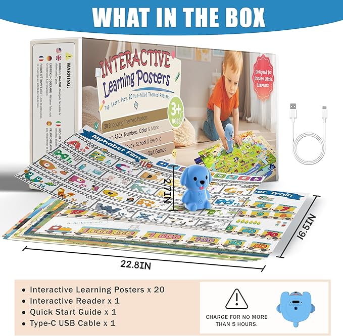 QuTZ Talking Pen with 20 Interactive Learning Posters, Educational Toy for Toddlers Ages 2-6, 700+ Games, 500+ Words, ABC, 123, Animals, Shapes, Preschool Homeschool Essential