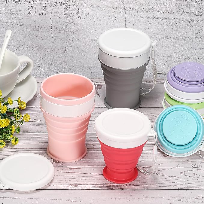 PATIKIL Collapsible Cup, 2 Pack 200mL Travel Folding Cup Silicone Portable Drinking Cup for Camping Hiking Outdoors, Pink