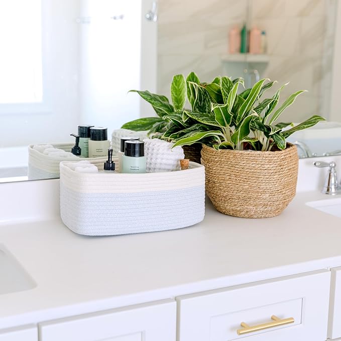 NaturalCozy 13.5”x8.5”x5.5” Rectangle Storage Baskets for Shelves 3 Pack | Cotton Rope Woven Small Baskets for Organizing | Small Storage Bins for Nursery, Bathroom, Closet, Shelf, Decorative