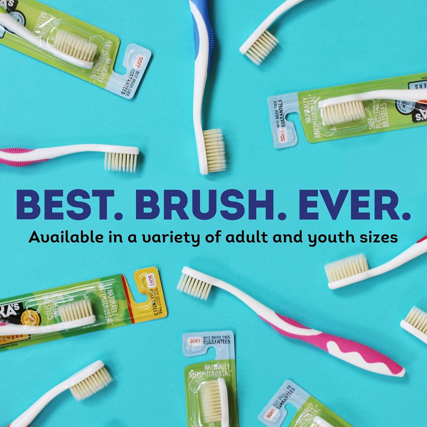 MOUTHWATCHERS Soft Flossing Toothbrushes for Kids, Blue, Ultra Clean Manual Toothbrush for Sensitive Teeth & Gums, by Dr. Plotka