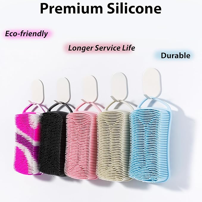 2 PC Silicone Body Scrubber, 2 in 1 Exfoliating Shower Bath Scrubber, Soft Silicone Loofah for Sensitive Skin, Shower Hair Scalp Massager, Easy to Clean, Lather Well (Grey&Blue)