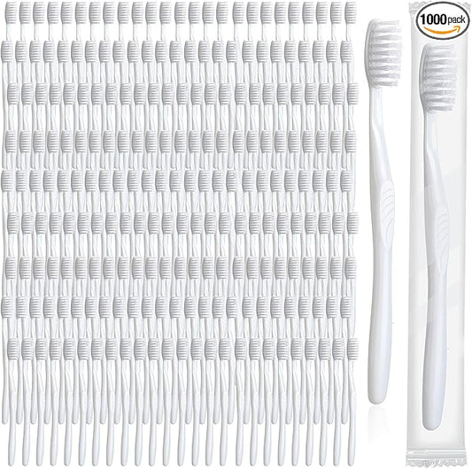 Tessco 1000 Pcs Disposable Toothbrushes Bulk Individually Wrapped Manual Soft Bristle Travel Toothbrushes Single Use Toothbrush for Homeless Hotel Toiletries Camping Office(White)