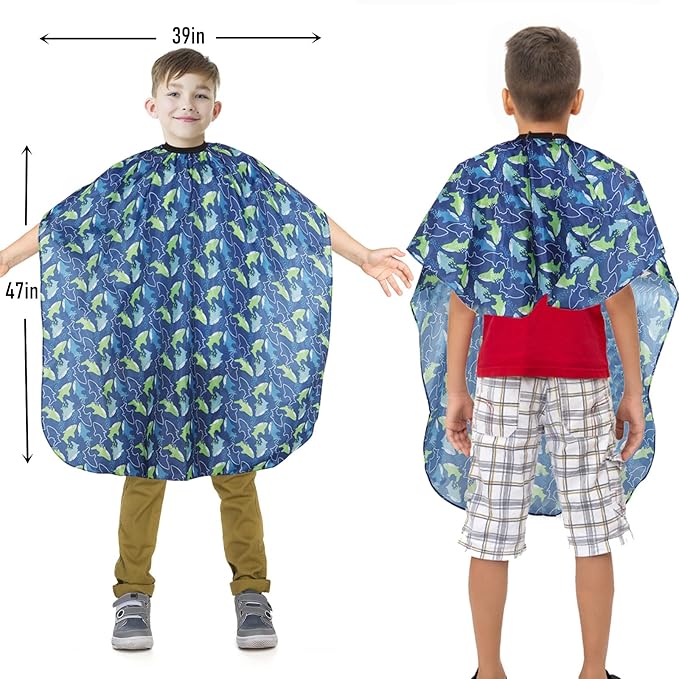 Kids Barber Cape with Neck Duster Brush, Professional Salon Hair Cutting Cape with Adjustable Snap Closure (Cartoon Fish)