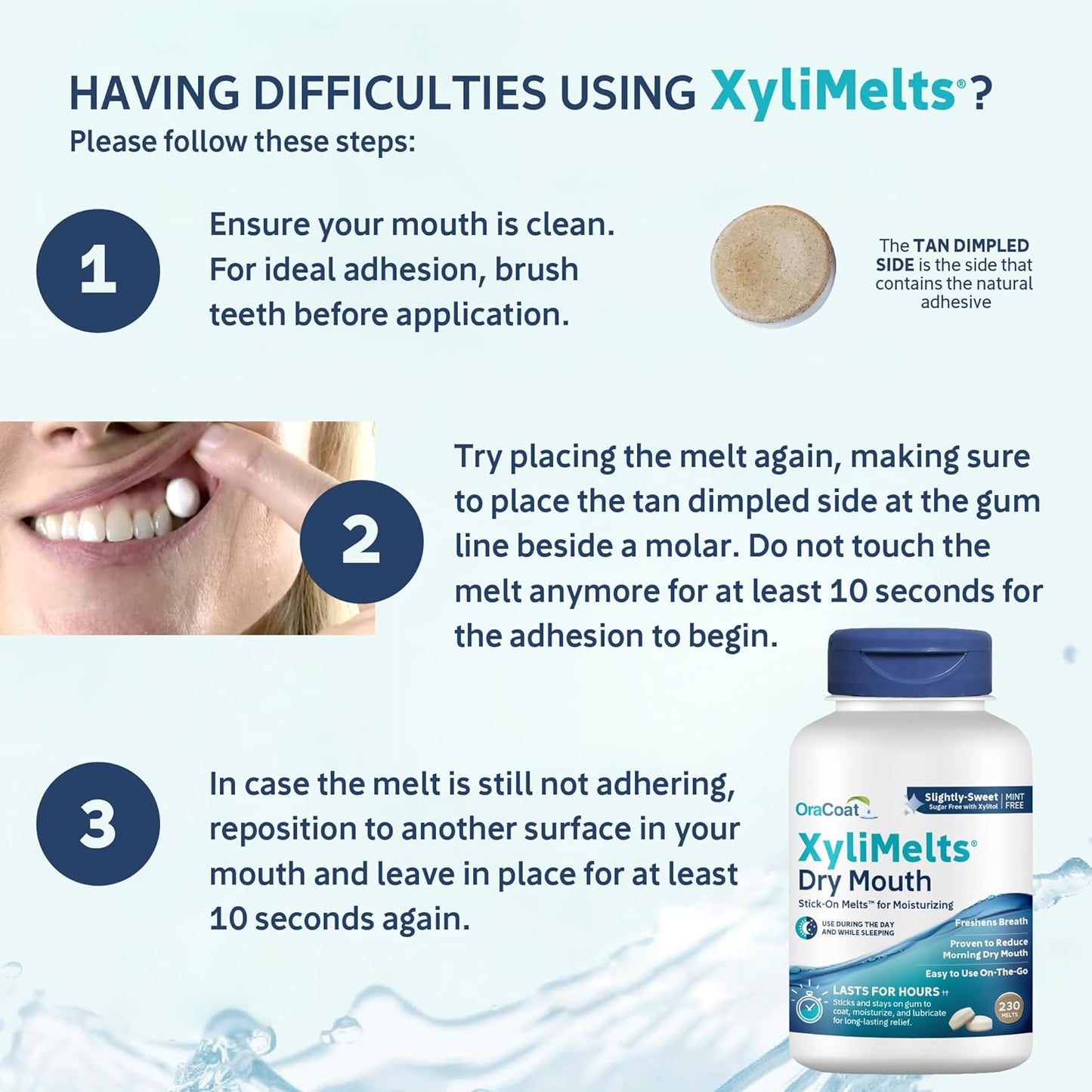 Oracoat XyliMelts for Dry Mouth Night Time or Day - Moisturizing Dry Mouth Adhering Discs, Sugar Free with Xylitol, 230 Count, Slightly Sweet Flavor, 8-Hour Relief
