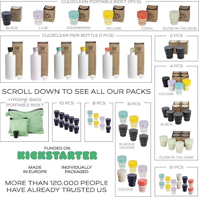 CuloClean Portable Bidet for Toilet, Travel, or Camping. Compatible with Any Plastic Bottle. Discreet, Sanitary or Travel Shower, Attachable Stopper, Backcountry Bidet Nozzle (8)