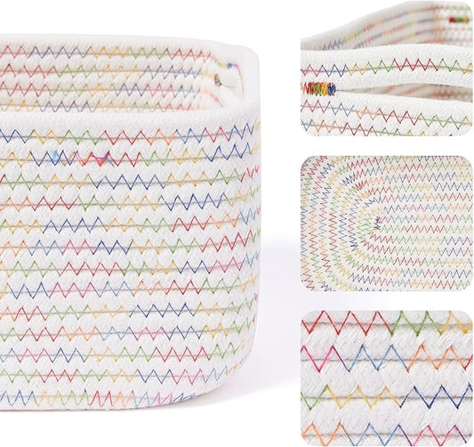 Small Storage Baskets for Organizing | Closet Organizer Bins | Shelf Toy Basket | Woven Rope Baskets | Cube Decorative Box | Shallow Basket | 13x8.5x5.1” | 4 Packs Rainbow