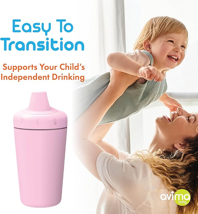 Avima Spill Proof Sippy Cups for Toddlers 1-3 Years - Bite Resistant & BPA Free Training Toddler Cups for Boys & Girls, 10 Oz, 4 Pack Set - Pinks, Red & Purple