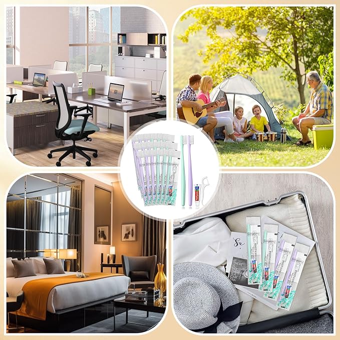 Disposable Toothbrushes, Toothbrush and Toothpaste, Toothbrush and Toothpaste Travel, Comes with Floss Picks, Individually Packaged, 2 Colors, Suitable for Hotel, Home, Camping, Travel (PACK-100)