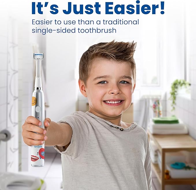 Triple Bristle Kids Sonic Toothbrush | 2 Pack | 3-Sided Brushing to Clean Teeth and Gums | Dentist Created & Approved | Fun Sticker Rewards | Rechargeable Toothbrush