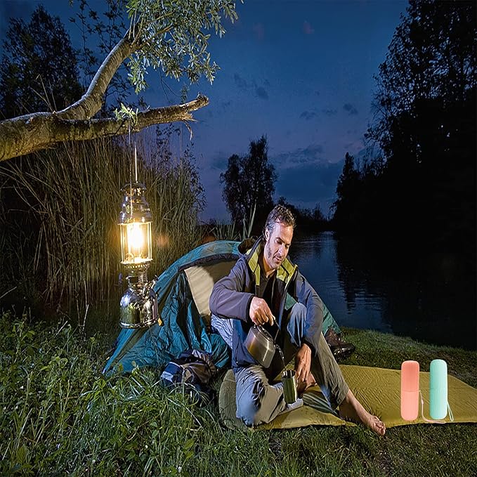 Sunenlyst 2Pcs Travel Toothbrush Holder, Portable Toothbrush Case for Traveling, Camping, Business Trip and School, Multifuction Toothbrushes Toothpaste Set with Two Colors (Green and Orange)