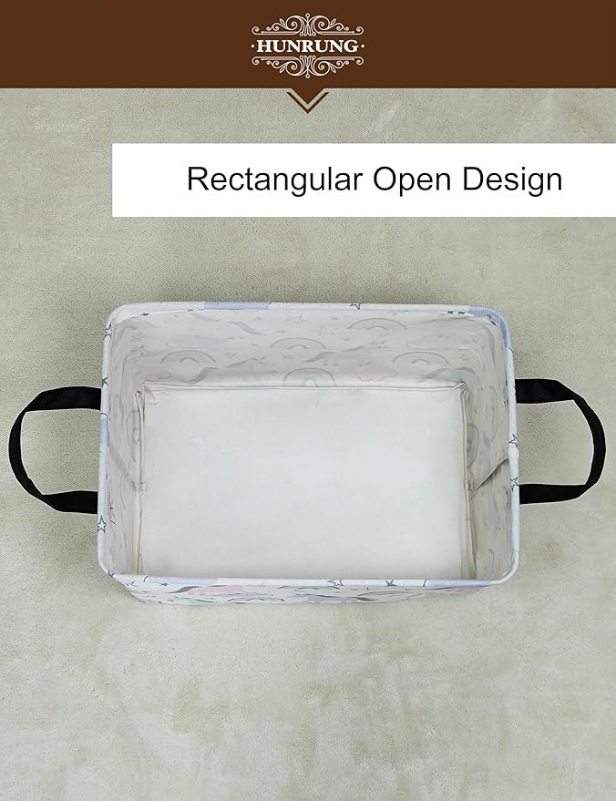 HUNRUNG Rectangle Storage Basket Cute Canvas Organizer Bin for Pet/Children Toys, Books, Clothes Perfect for Rooms/Playroom(REC-Star Unicorn)