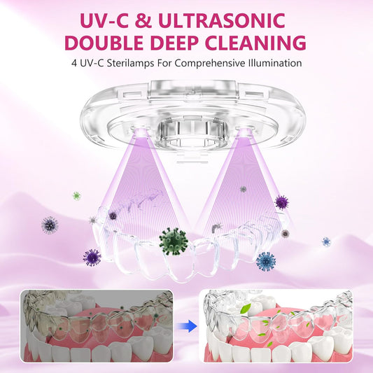 Sejoy 45kHz Ultrasonic Retainer Cleaner, U-V Double Denture Cleaning Machine with Digital Timer, Cleaner for Braces, Mouth Guards, Rings, Toothbrush