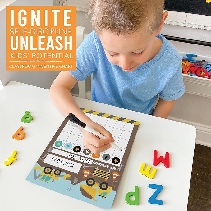 Sticker Chart for Kids Behavior at Home & Classroom - 25 Reward Chart for Kids Incentives, Gold Star Sticker Sheets, Construction Incentive Charts for Classroom Must Haves