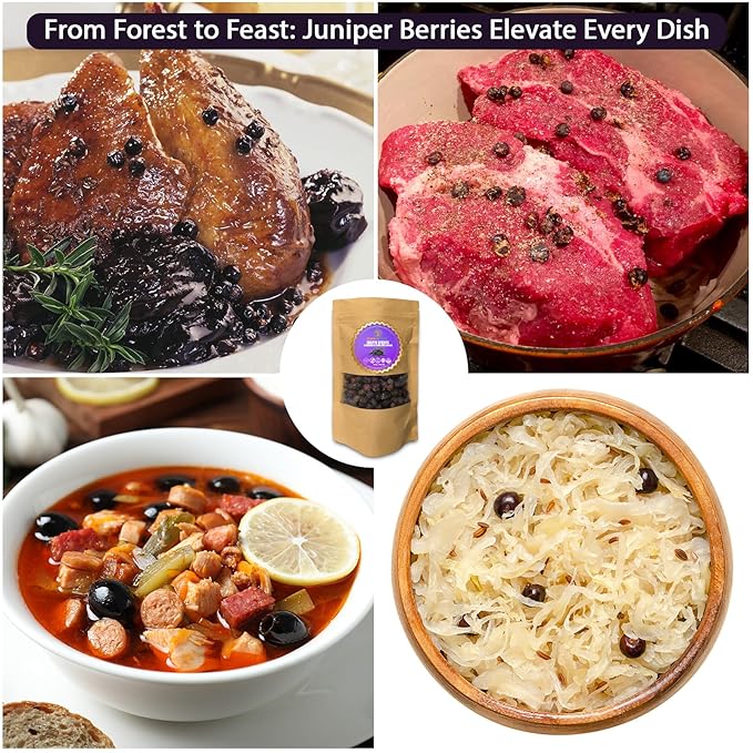 Cure wid Pure Dried Juniper Berries 4oz | Wild Harvested, Non-GMO Additives & Preservative-Free Organic Juniper Berries Whole in Eco-Friendly Resealable Bag |Elevate Meats, Soups, Teas & More