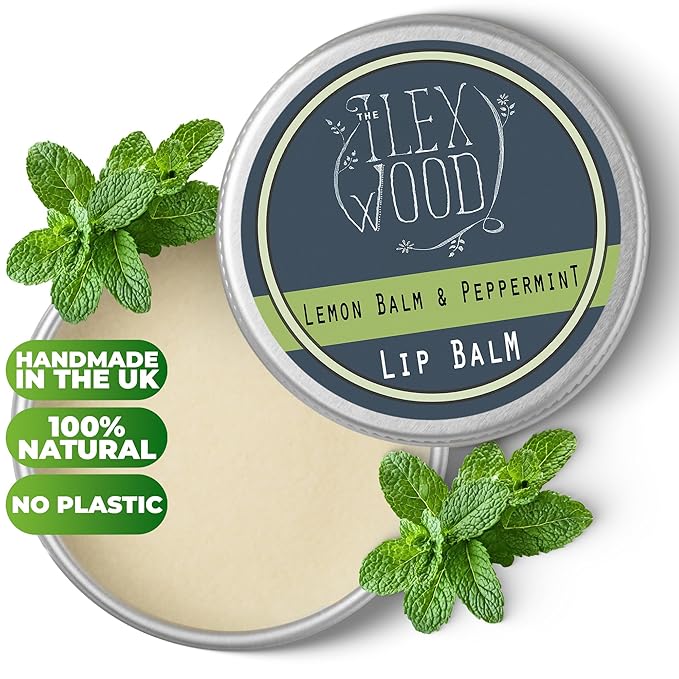 The Ilex Wood - Vegan All Natural Lip Balm - Lemon Balm and Peppermint - Cold Sore Treatment for Lips, Palm Oil Free, Cruelty Free, Plastic Free, Moisturising Lip Balm, Handcrafted - 10ml (0.34 fl oz)