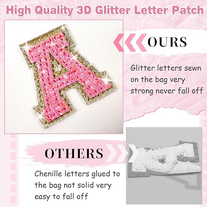 Small Personalized Initial A-Z Patch Makeup Bag,White Cute PU Leather Glitter Letter Cosmetic Bag for Teen Girls,Travel Toiletry Bag with Zipper,Preppy Monogrammed Birthday Gift for Daughter Niece N
