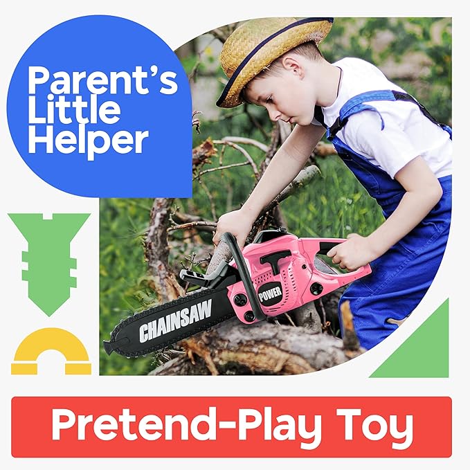Toy Choi's Kids Toy Chainsaw - Pretend Play Construction Tool Electric Chainsaw Toy for Kids , Toy Tool Set Outdoor Gardening Play, Pink Toys for Girls 3-5 +