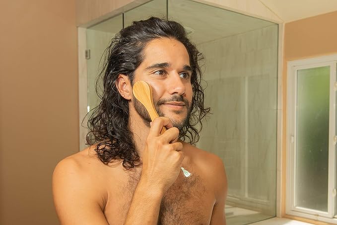 GranNaturals Manual Facial Brush Dry Brushing Scrubber - Stiff Boar Bristles for Exfoliation - Promotes Lymphatic Drainage, Deep Cleansing, Gentle Pore Cleaning for Glowing, Soft Skin - Wooden Handle