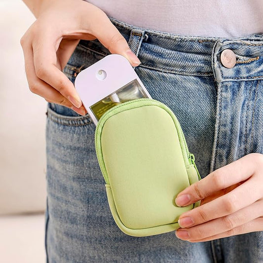 2Pcs Small Makeup Bag, Mini Portable Travel Cosmetic Bag, Soft Neoprene Makeup Pouch with Zipper, Fashion Accessory with Snap Hook, Cute Coin Purse Lipstick Cosmetic Travel Organizer(Black+ Green)