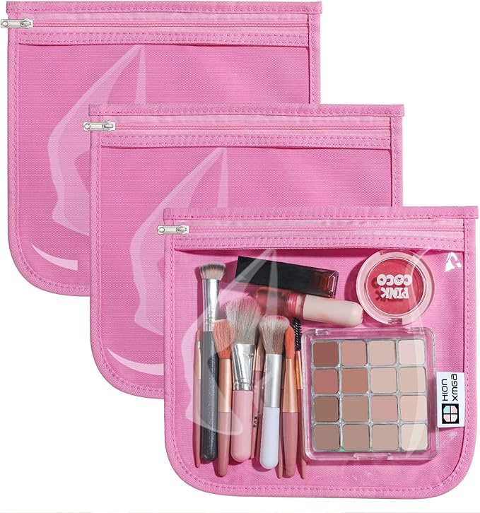 TSA Approved Toiletry Bag, Set of 3 Clear Travel Toiletry Bag Quart Size Zipper Travel Pouch, Waterproof Makeup Cosmetic Bag for Women Men Kids Toiletries Carry on, Pink Large