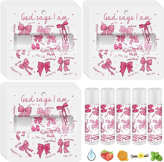 25 Pack Christmas Bow Gifts Religious Bible Verse Lip Balms Bulk 5 Flavor for Women Men Christian Religious Church Party Favors with Scripture Inspirational Gifts for Coworkers Staff
