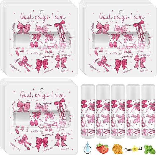 25 Pack Christmas Bow Gifts Religious Bible Verse Lip Balms Bulk 5 Flavor for Women Men Christian Religious Church Party Favors with Scripture Inspirational Gifts for Coworkers Staff