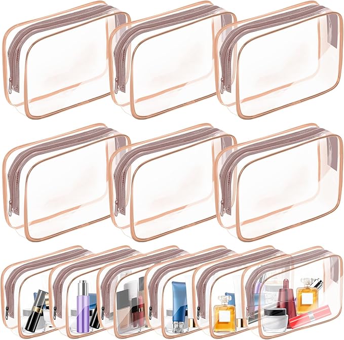 AURUZA Clear Makeup Bag,Portable Travel Toiletry Bags with Zipper, TSA Approved Clear Organizer Bags, PVC Cosmetic Pouch for Airport Airline Compliant