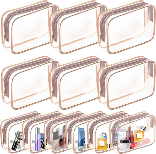 AURUZA Clear Makeup Bag,Portable Travel Toiletry Bags with Zipper, TSA Approved Clear Organizer Bags, PVC Cosmetic Pouch for Airport Airline Compliant